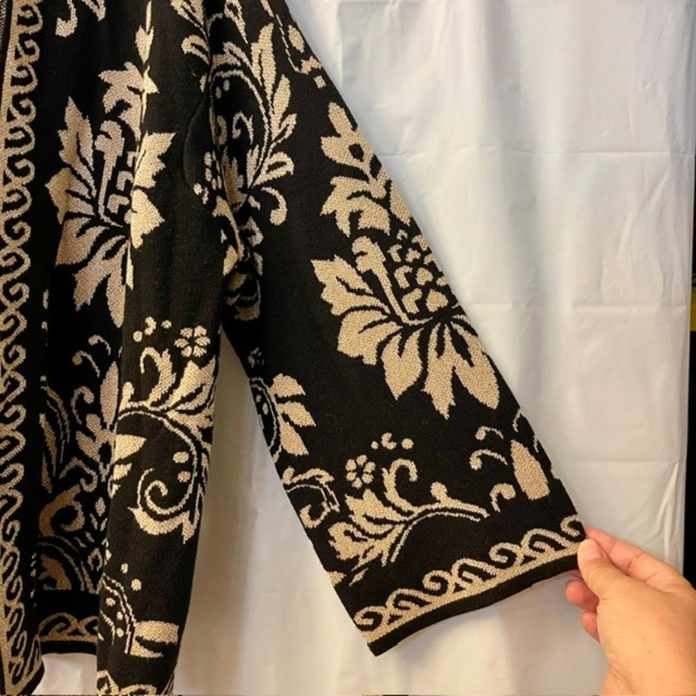 JM Collection Women Black Gold Metallic Damask Jacquard Open Front Cardigan Sz L - Picture 4 of 8